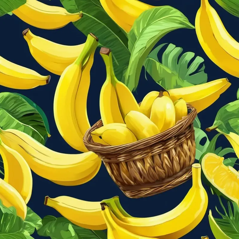 bright yellow banana with a big smile the Banana, a bright yellow banana with a big smile, lives in a fruit basket.