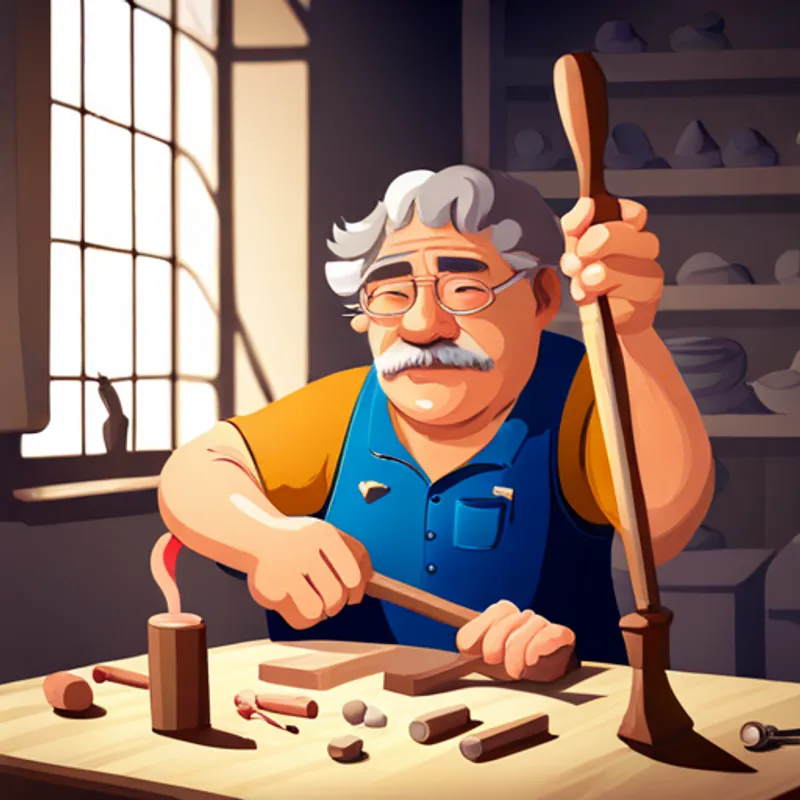 Bob, a master carpenter, shapeshifts with magical tools with eyes closed, feeling the energy of the past