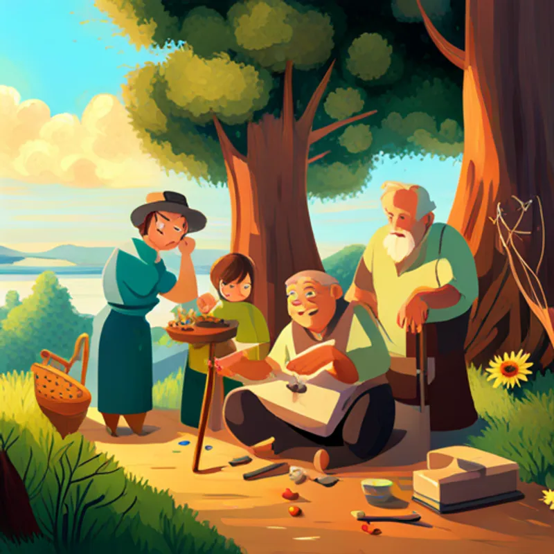 Bob, a master carpenter, shapeshifts with magical tools with family and friends, having a picnic