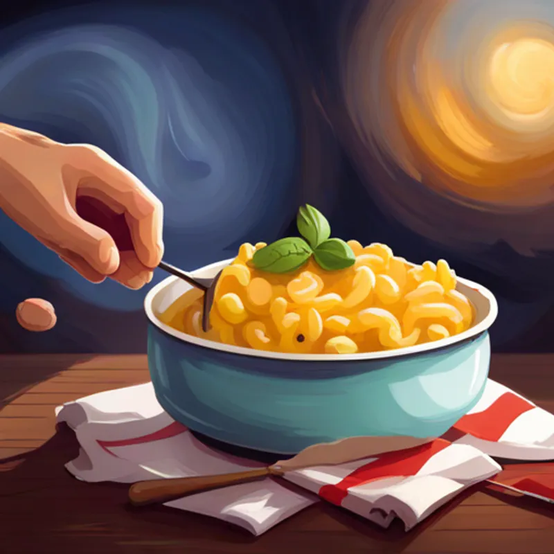 Mac and cheese with cute smiling faces, dancing happily