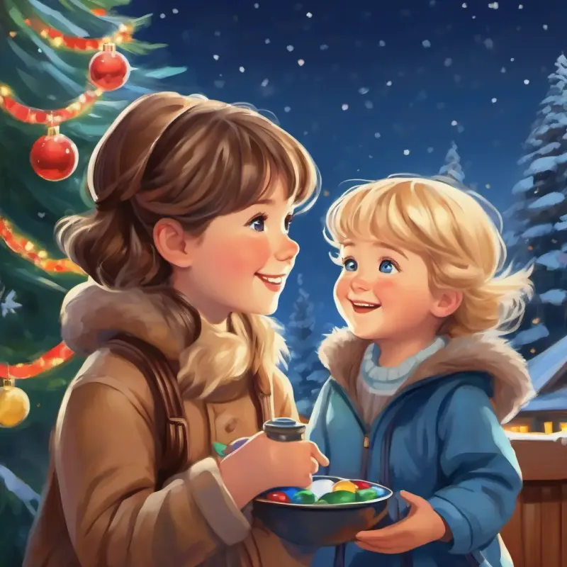 Brown hair, warm smile, caring and nurturing having a conversation with Blonde hair, blue eyes, bright and cheerful about balanced screen time and outdoor play.