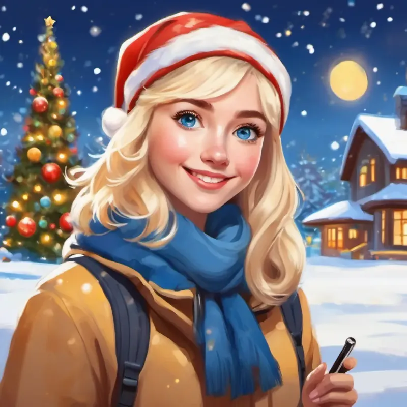 Blonde hair, blue eyes, bright and cheerful finding balance in mobile use, growing to appreciate outdoor activities.