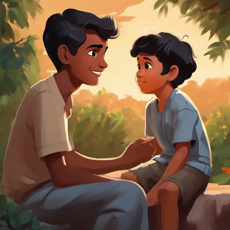 Flashback of Young boy, brown skin, dark brown eyes, short black hair with his grandmother, talking about traditions.