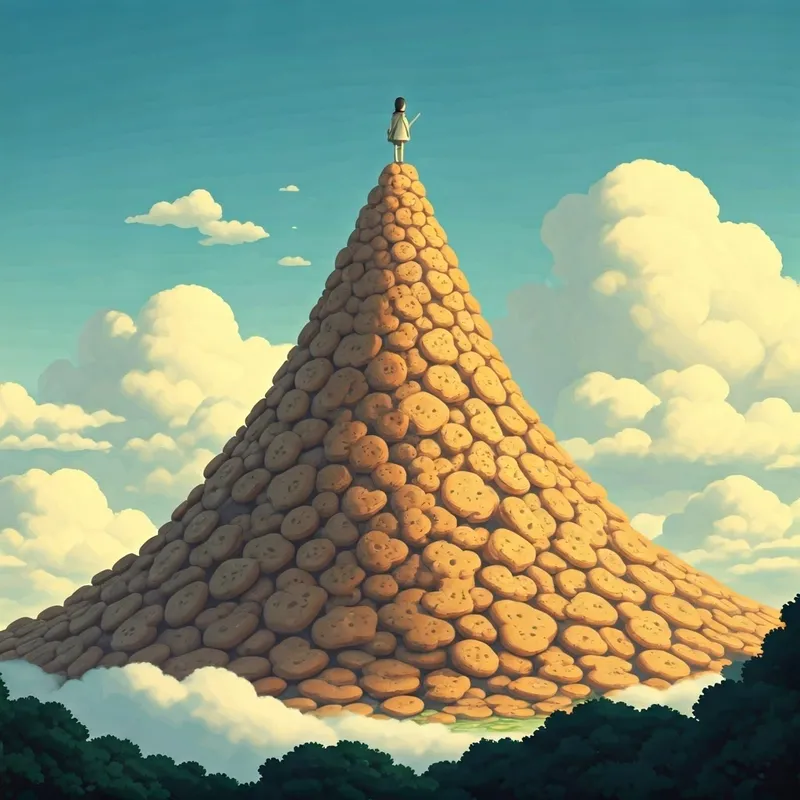 A mountain of dog biscuits reaching the clouds