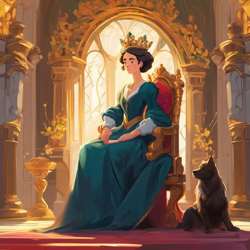 Emily sitting on the queen's throne, imagining herself as the queen.