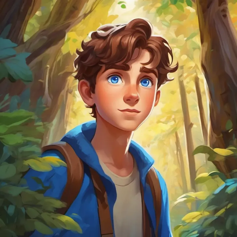 Introducing Bright blue eyes, brown hair, curious nature, a unique boy with blue eyes, living in a secluded village within the forest.