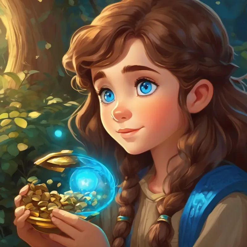 Bright blue eyes, brown hair, curious nature discovers the treasure is ancient wisdom, not gold or jewels.