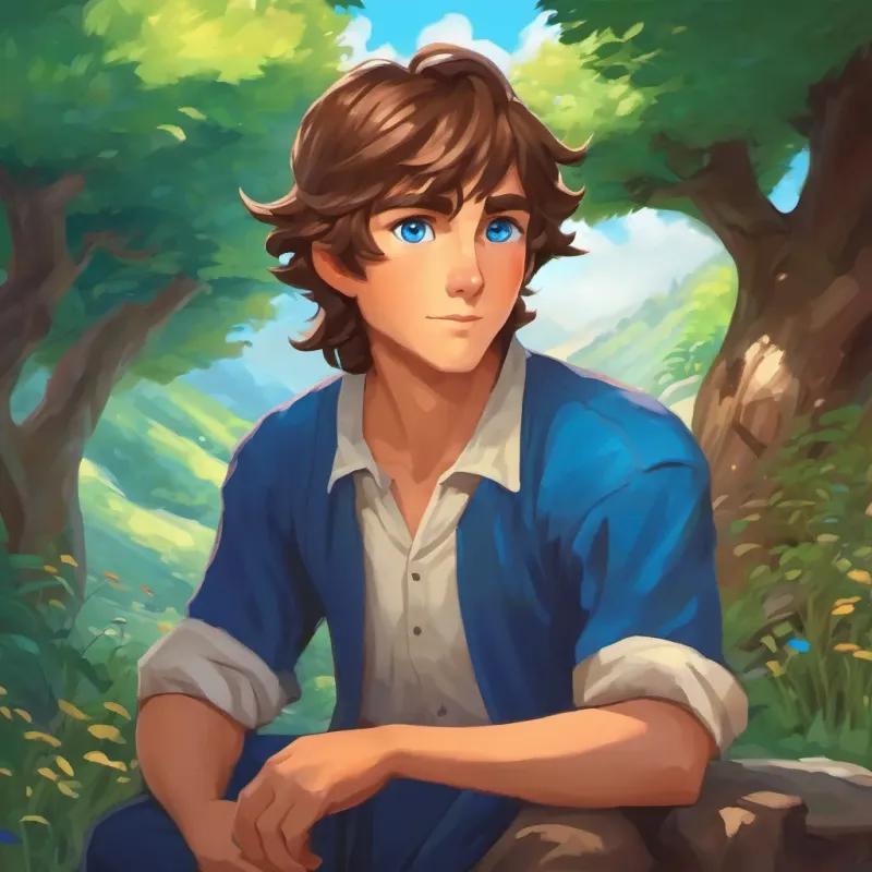 Bright blue eyes, brown hair, curious nature returns home, using his wisdom to aid his village, earning their admiration.