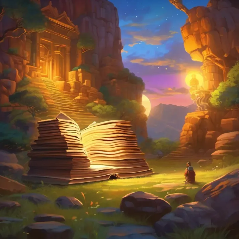 The book begins to glow, revealing stories of a lost civilization.
