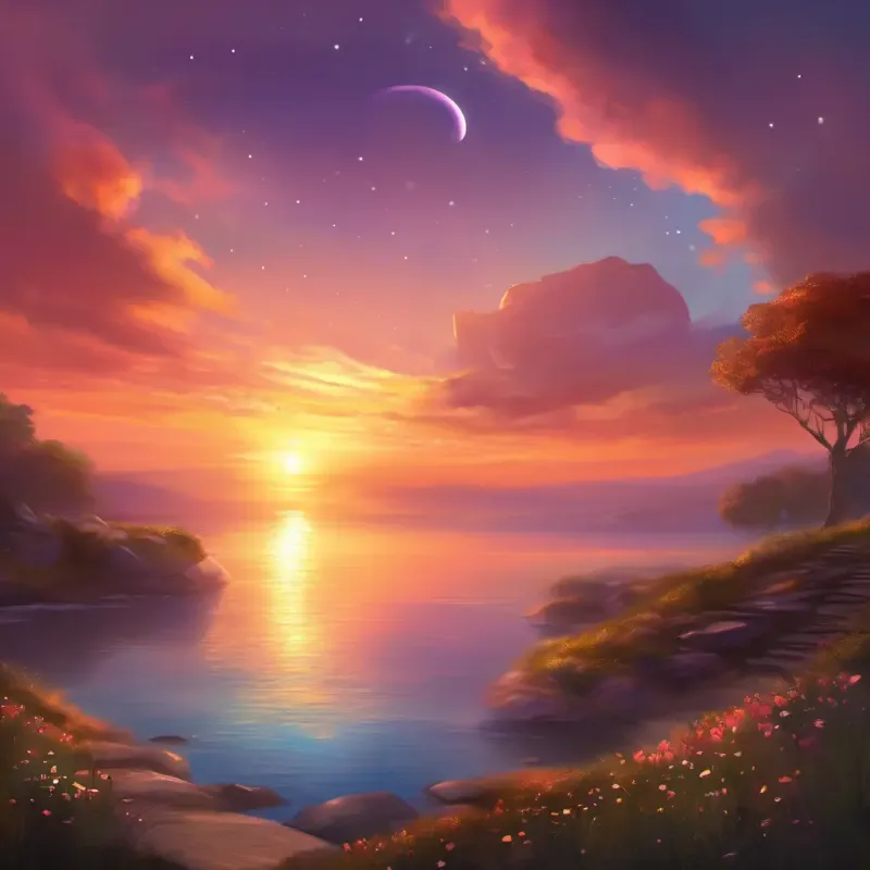 The peaceful sunset, the pebble's participation in the lullaby, the serene moment.