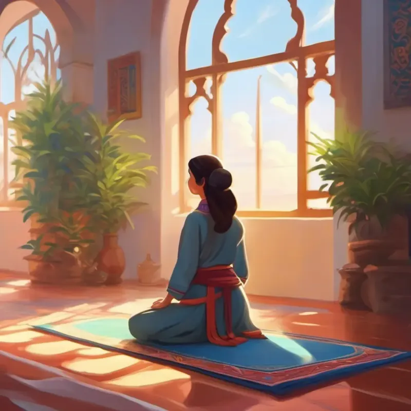 Alvira performs her morning Salah, feeling peaceful.