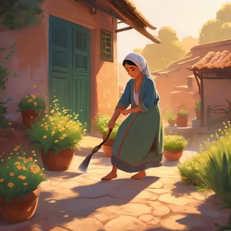 Alvira doing her morning chores after Salah.