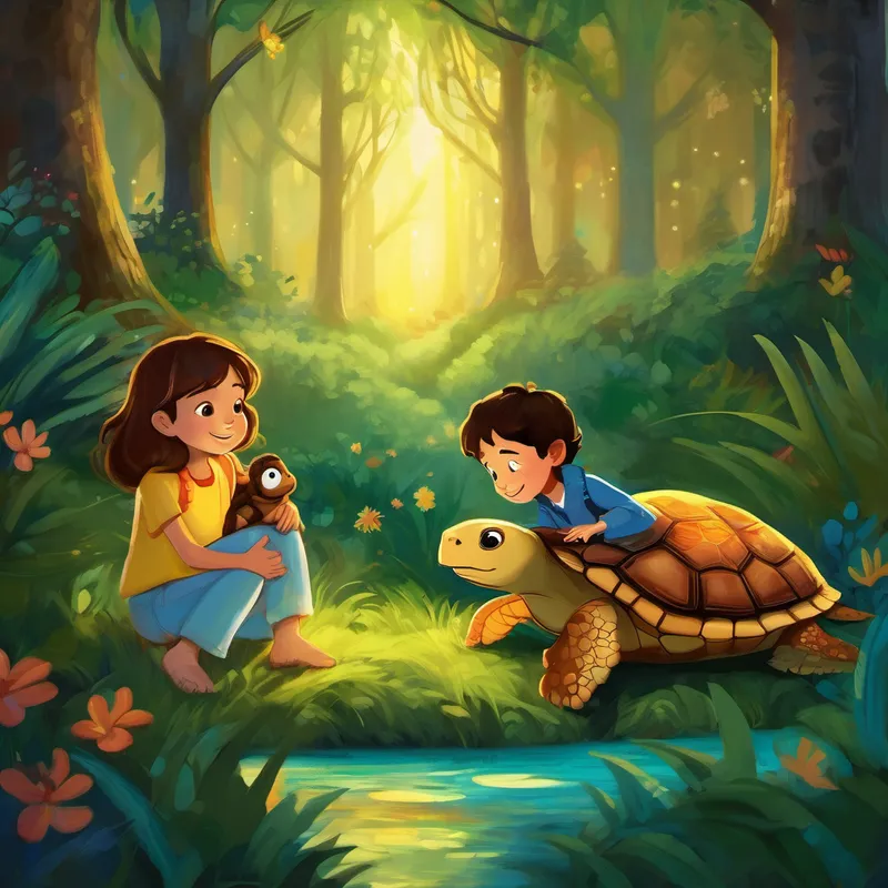 From that night on, Tommy was never afraid of bedtime again. He looked forward to Coco's visits and the incredible dreams that came with them. And Coco, being the kindhearted creature she was, continued to sprinkle her sleepy dust across the entire enchanted forest, ensuring that all the animals, big and small, had a restful slumber filled with beautiful dreams. And that, my dear little one, is how Coco, the magical creature, helped Tommy, the turtle, overcome his fears and find happiness in his dreams. They became the best of friends and went on many dreamy adventures together, spreading joy throughout the forest every night.