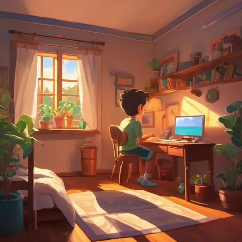 Morning routine of Antonio in his room, preparing for the day.