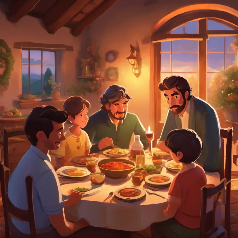 Antonio at the dinner table, sharing his learnings with his family.