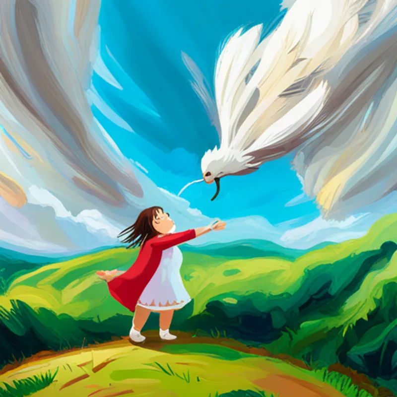 Criatura extendiendo alas y calmando el viento