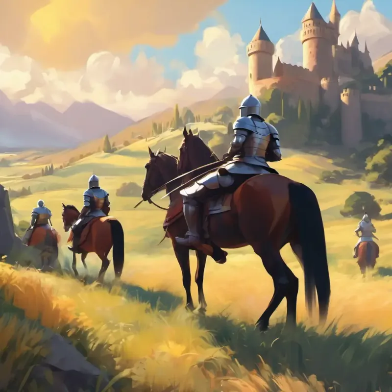 The knights prepare by equipping armor and practicing.