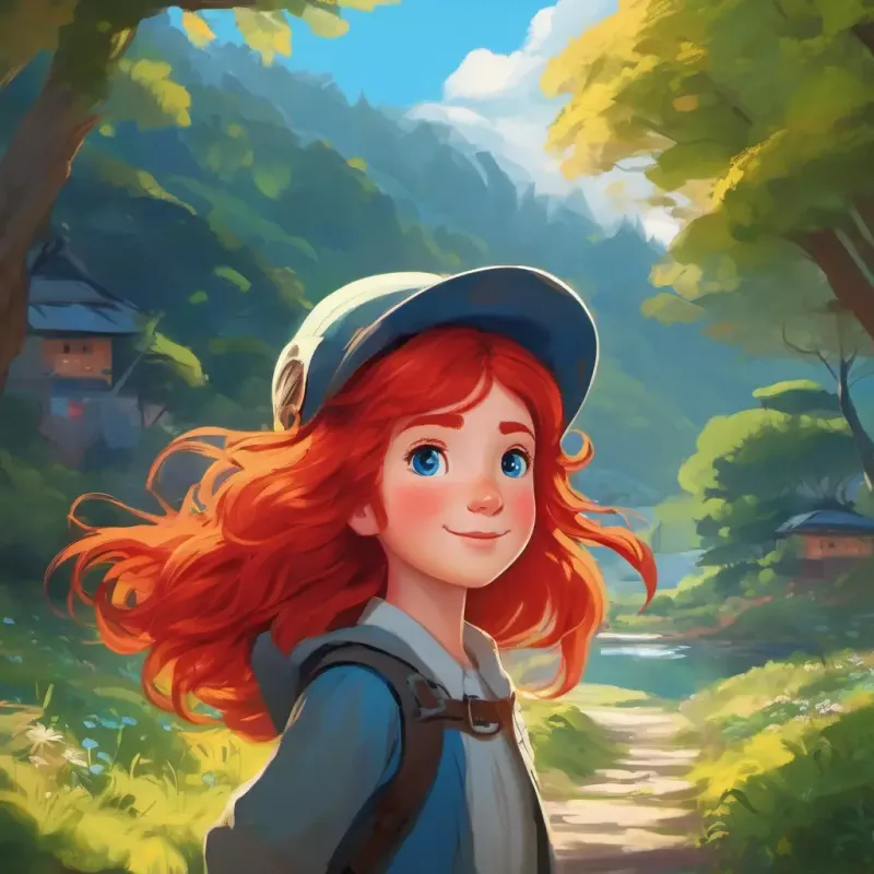 Introduction to the setting and main character. Bright red hair, blue eyes, adventurous and kind-hearted's appearance and personality described.