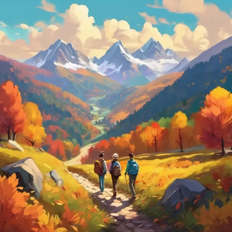 Friends exploring the mountains, encountering nature, filled with joy