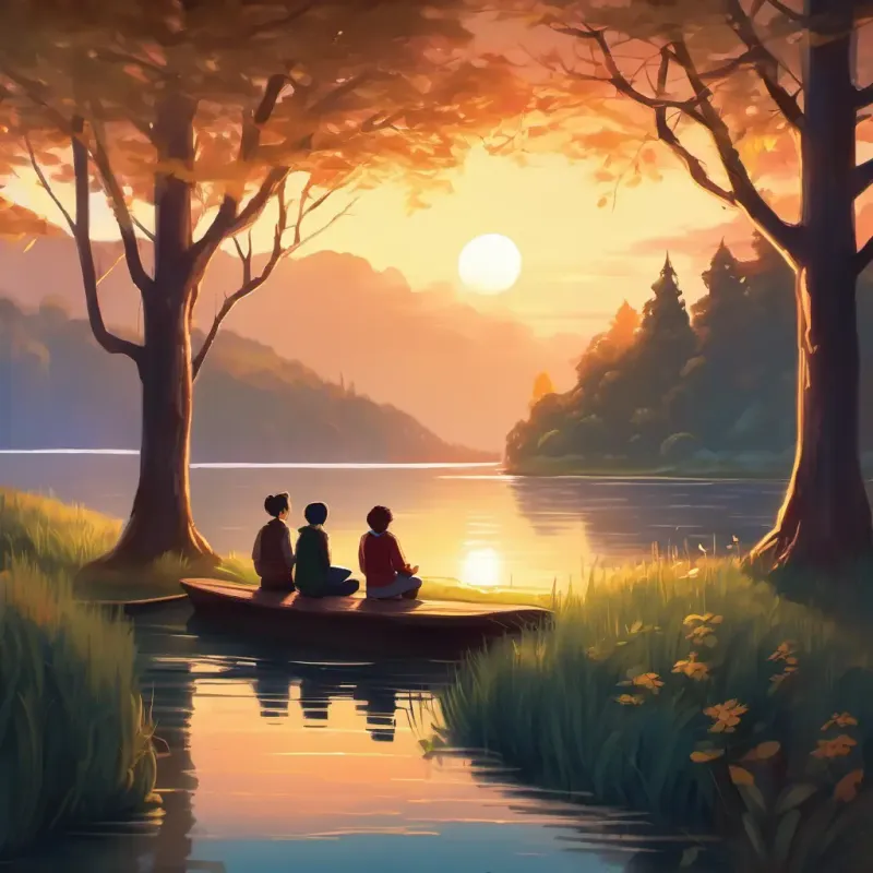 The friends gather by the lake and encounter the mysterious glow and whispers.