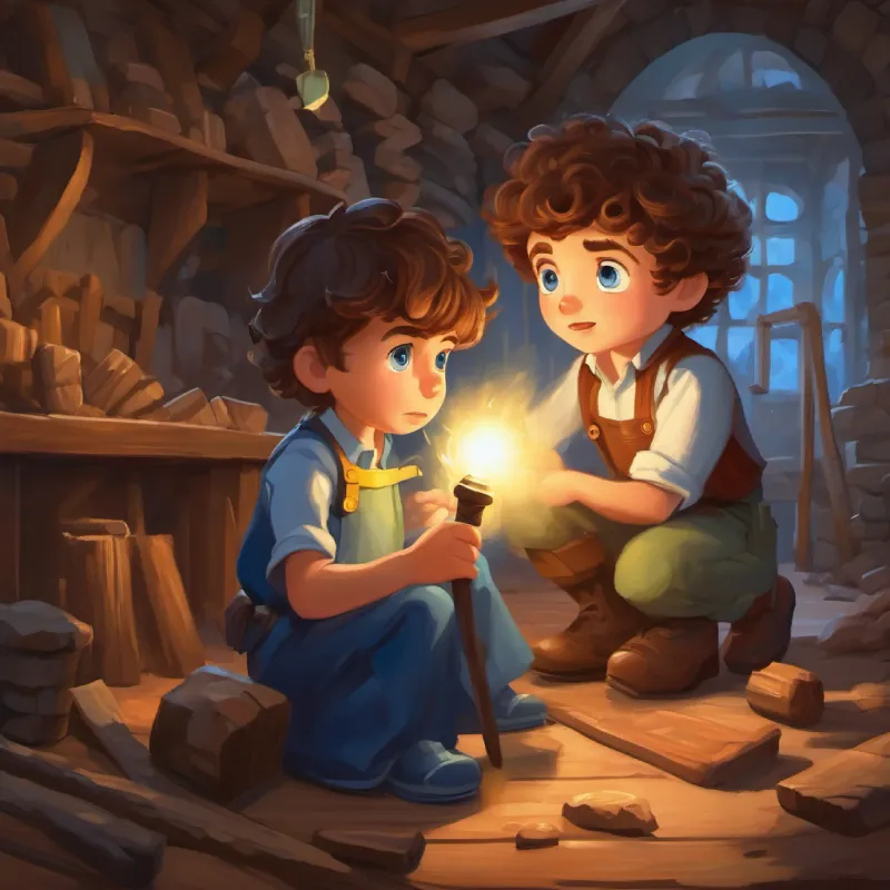 Conflict arises as the hammer stops working, teaching A young boy, eager, with curly brown hair and big blue eyes a lesson.