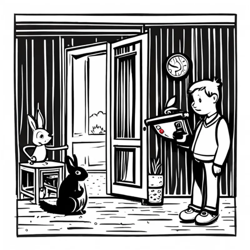 Jack opens the door and sees a squirrel, a deer, and a rabbit talking