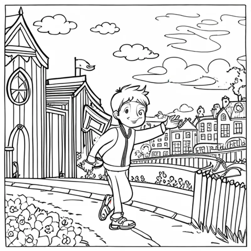 Jack waves goodbye to the animals and walks on the path