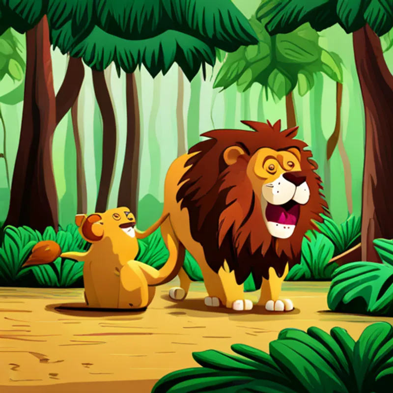 Lion's belly grumbles, looking for food in jungle