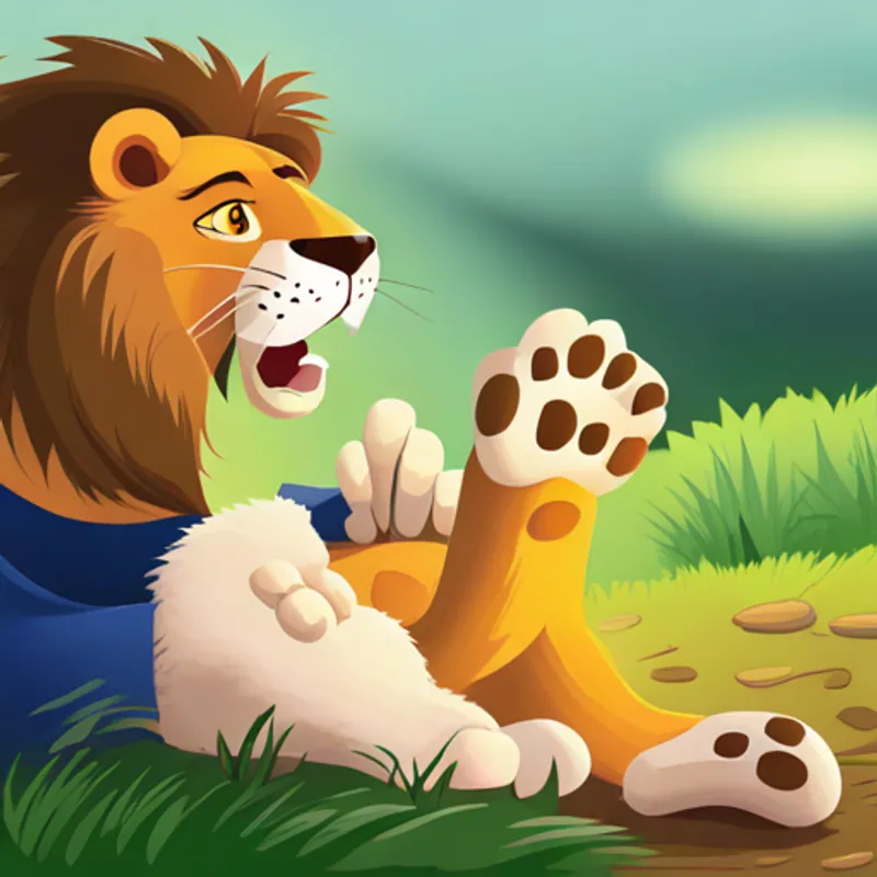 Lion stretches paw, unable to reach Rabbit - fluffy white fur, quick and nimble inside hole