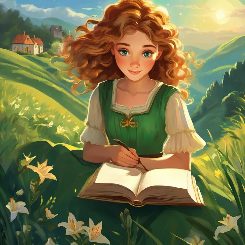Once upon a time, in a small village nestled between green rolling hills, there lived a brave and curious young girl named Lily. She had wild, untamed hair as golden as the sun, and enchanting emerald eyes that sparkled with mischief. Lily loved to explore and dream about magical creatures and faraway lands. One warm summer evening, Lily lay in bed, unable to sleep. The moonlight streamed through her window, illuminating a treasured book about enchanted kingdoms and hidden treasures. As her eyes flickered across the pages, a soft, gentle voice whispered, "Lily, my dear, it's time for you to go on a grand adventure."