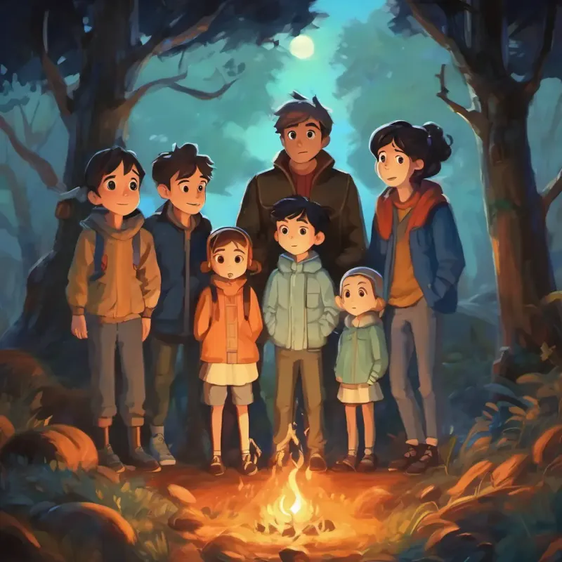 Friends huddled together, wide-eyed, hearing a spooky sound.