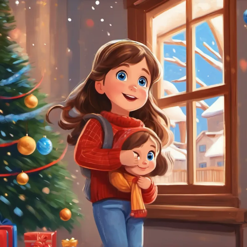 4-year-old white girl, blue eyes, brown hair, cheerful, a 4-year-old girl, waves goodbye to her father.