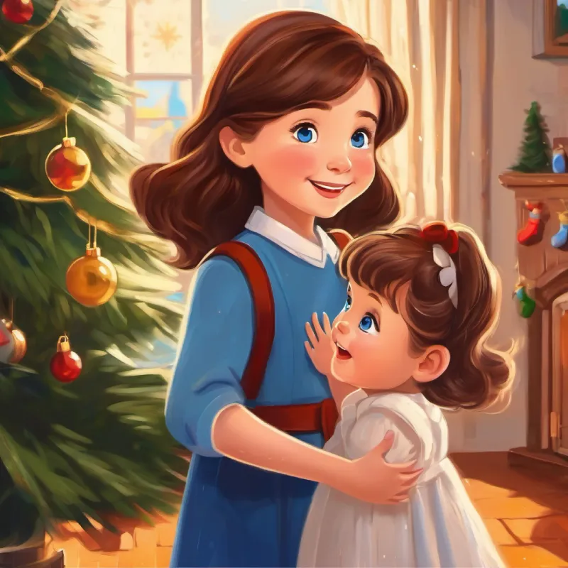 4-year-old white girl, blue eyes, brown hair, cheerful, a 4-year-old girl, waves goodbye to her father.