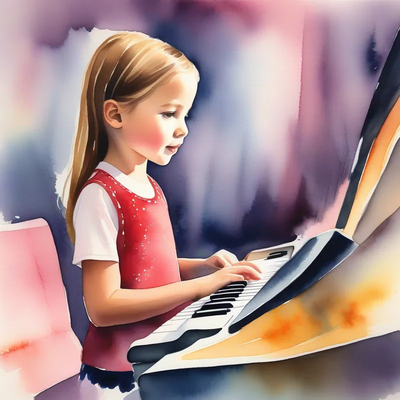 8 year old girl learning the key board