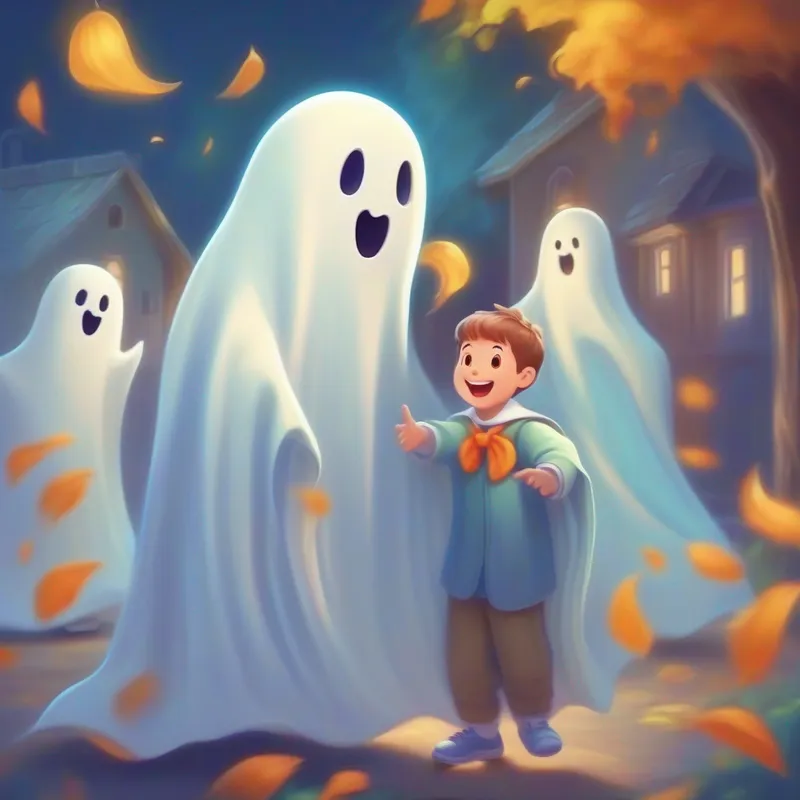 Friendly ghost in a sheet, happy and kind. talking to kids at the Halloween party.