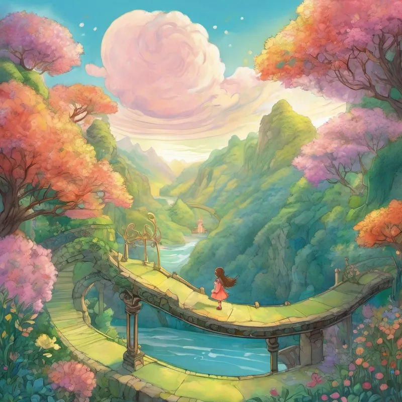 The dragon's eyes widened in astonishment, realizing Lily had solved the riddle. Impressed by her confidence and quick thinking, the dragon bowed down and said, "You've proven your worth, Lily. Cross the Dream Bridge, and may your sleepytime adventure bring you joy." As Lily stepped onto the Dream Bridge, the scenery transformed into a magical realm filled with floating islands, candy-colored clouds, and playful fairies. She giggled and twirled along the dreamy path, feeling a growing sense of confidence within her.