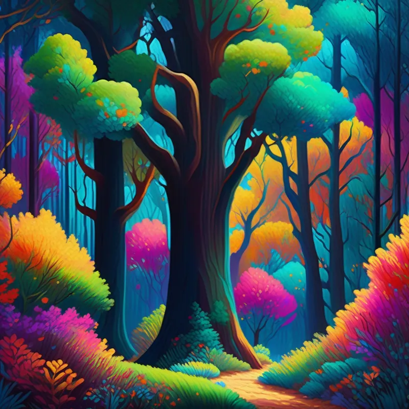 El bosque encantado: lleno de colores vibrantes y seres mágicos