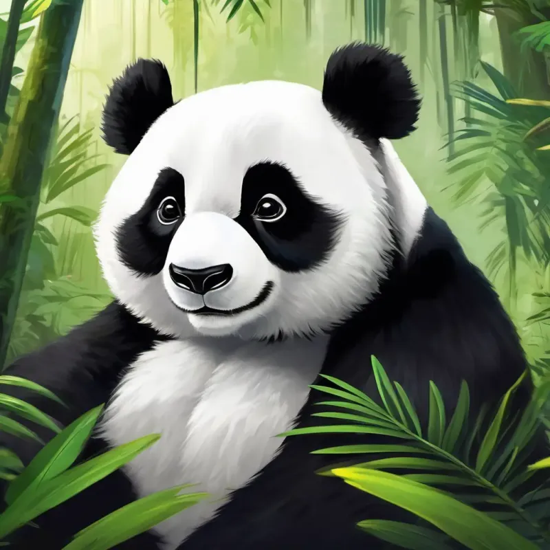 Introduction, Amazon rainforest, Fluffy and cute panda, black and white fur, big round eyes