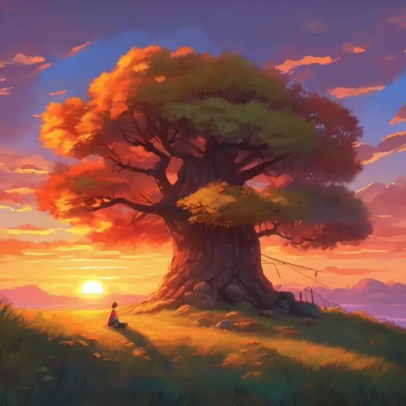 Sunset, snuggling in a cozy tree, dreaming of more adventures