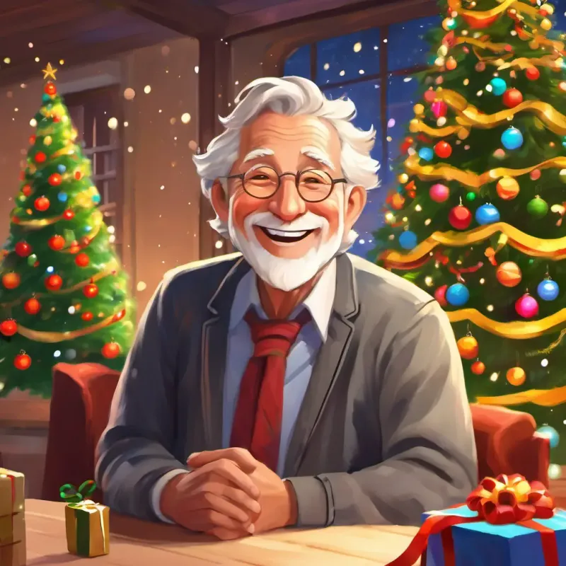 Friendly older man, welcoming smile, kind eyes's special event and Wavy blond hair, brown eyes, joyful expression's excitement to participate.