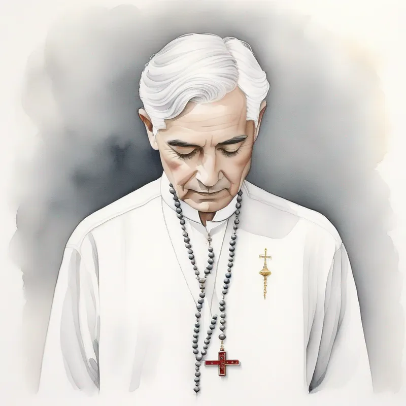Rosary placed on Gray hair, white collar, holding a rosary' bed in a neat manner