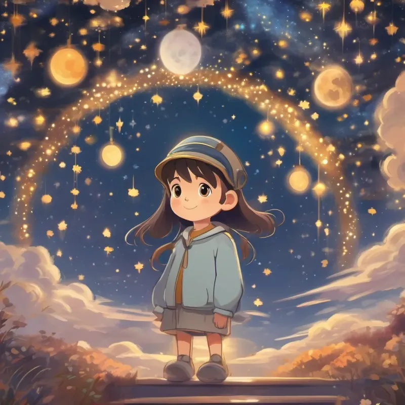 A night sky filled with stars, each one reflecting in the eyes of a child, feeling hopeful and inspired.