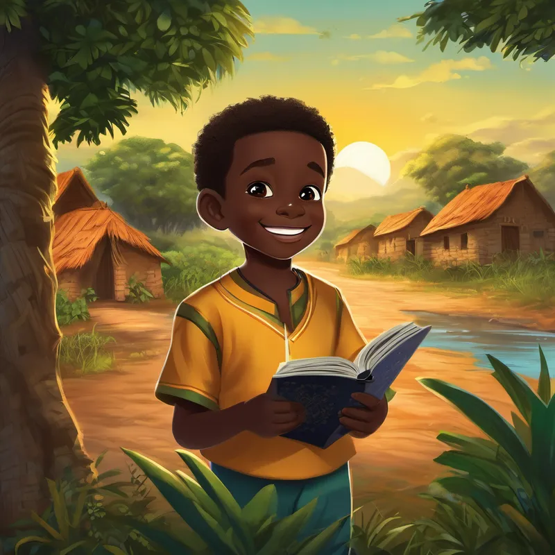 Once upon a time, in a small village deep in the heart of West Africa, there lived a brave and curious little boy named Kwame. Kwame had the most mischievous smile and the brightest eyes that sparkled like the stars in the night sky. Although he was only eight years old, Kwame had a thirst for adventure and a heart full of compassion. One warm and peaceful evening, as the sun began to set, Kwame sat by the fireside, listening to the stories of his wise friend, an old woman named Nana. Every night, Nana would tell Kwame magical tales from their beautiful land. These stories were handed down from generation to generation, filled with lessons and wisdom. Tonight, Nana had something special to share with little Kwame.