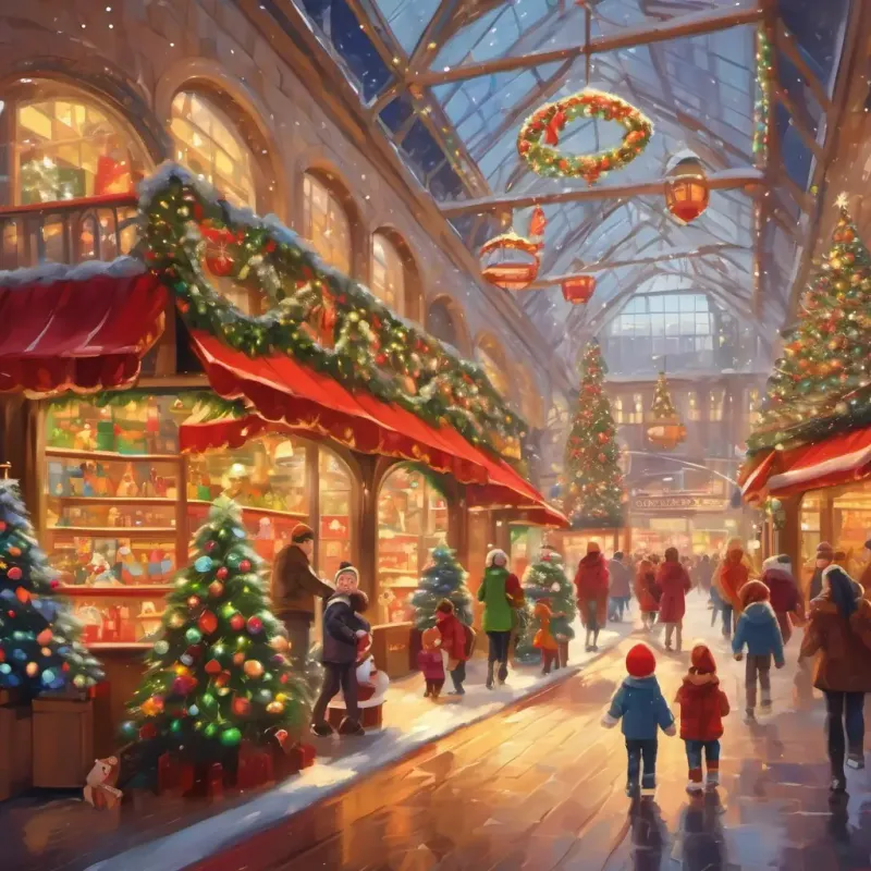 The toddler’s joyful expressions, the bustling mall, and the captivating Christmas decorations.