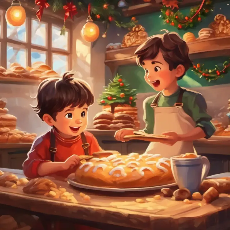 Bakery, tempting smells, and the little boy’s enthusiastic reaction to the treats.