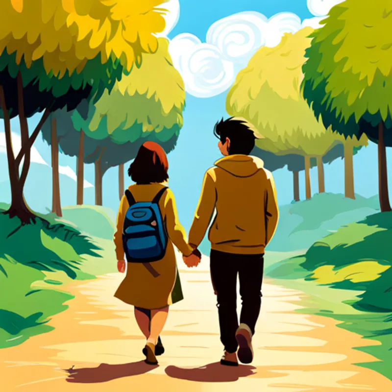 Ana and João walking together with curious expressions