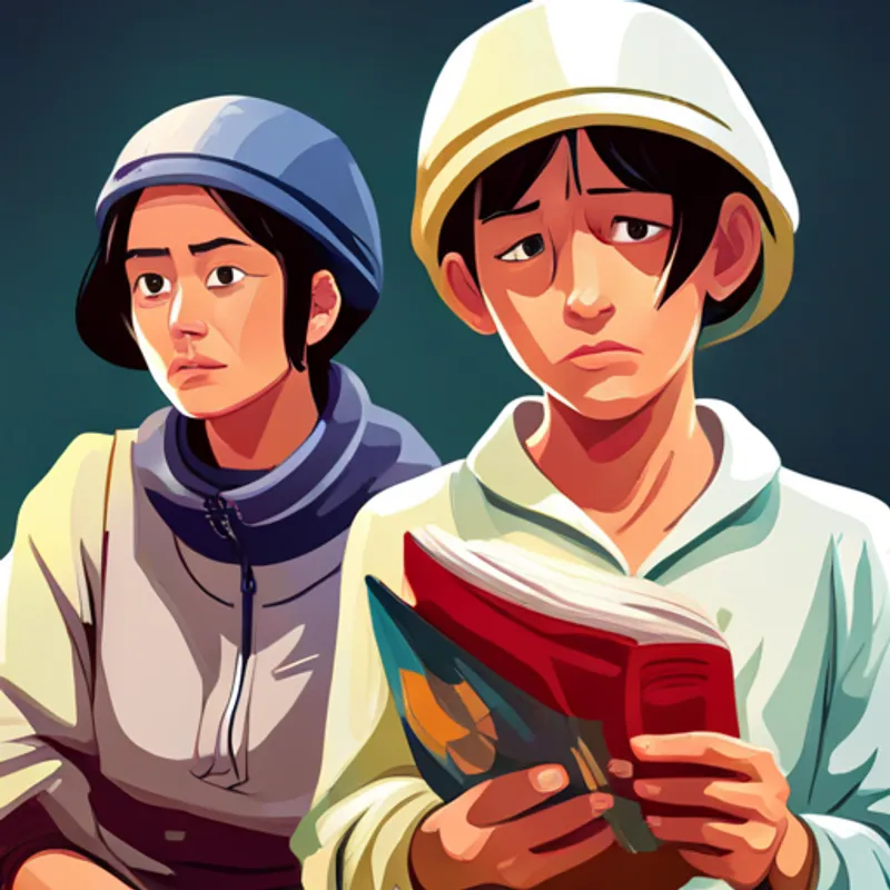 Ana looking at the magazine with a sad expression, while João looks concerned