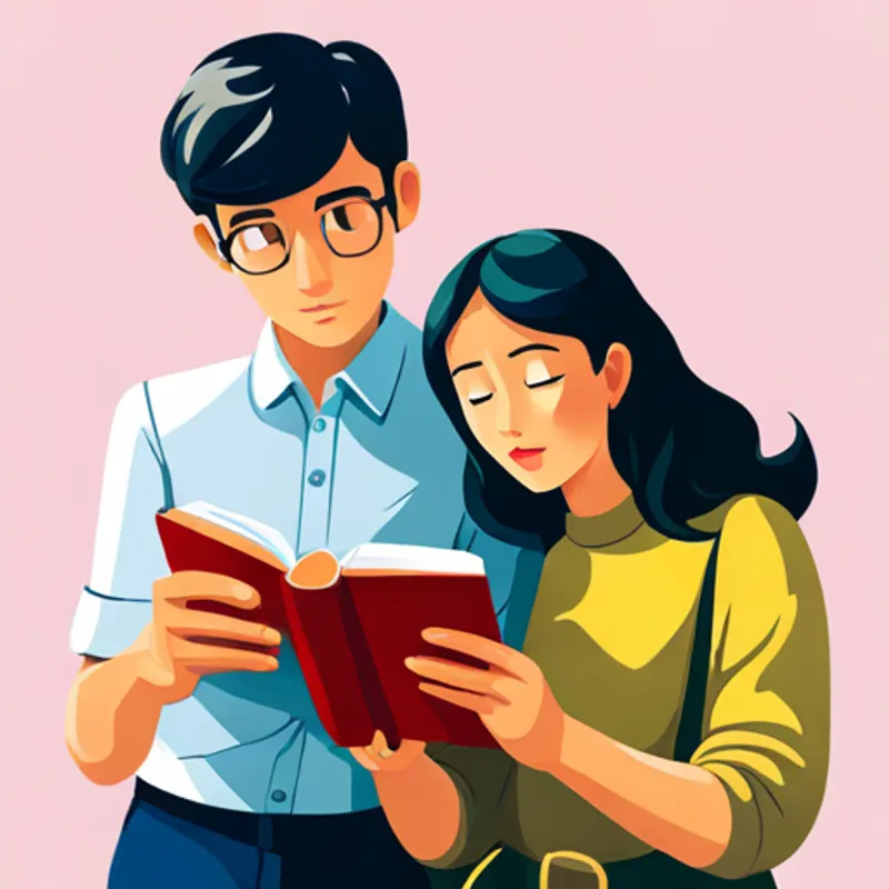 Ana and João reading a book about different types of love and relationships