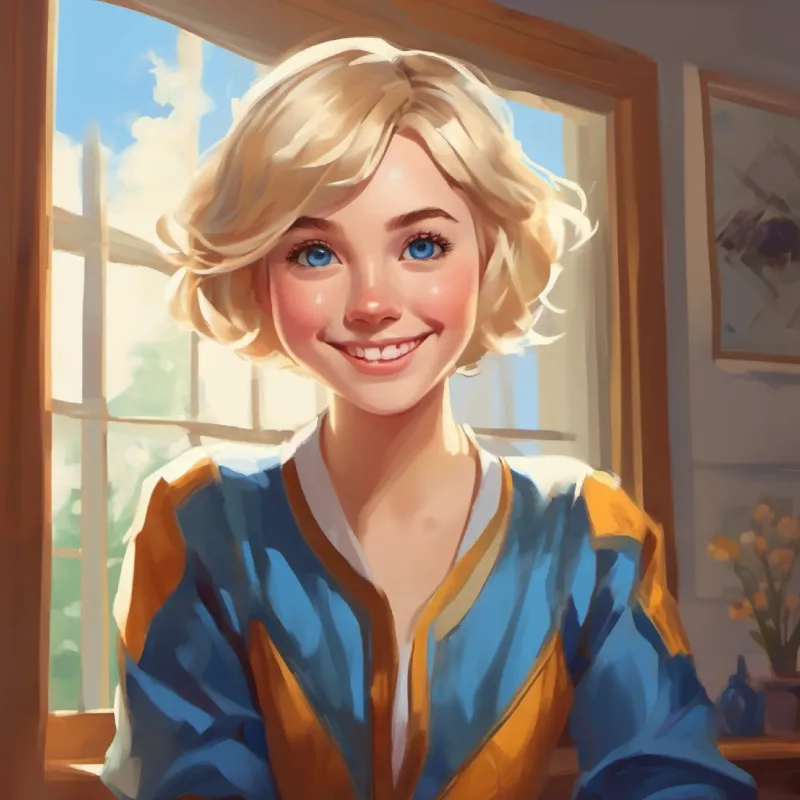 Short blond hair, blue eyes, always with a big smile gets dressed for the game, practicing in front of mirror.