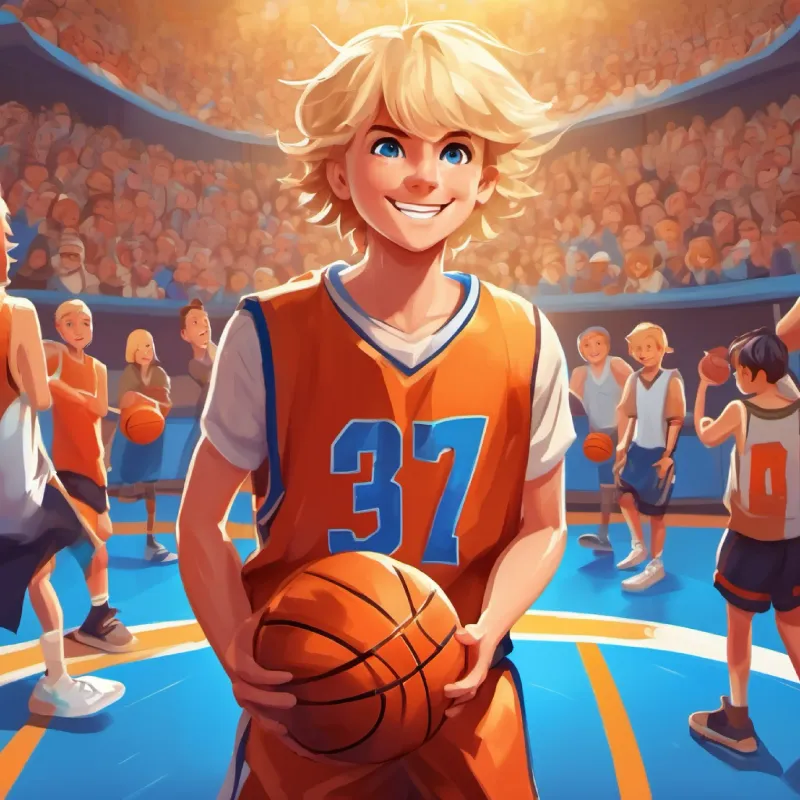 The game starts with Short blond hair, blue eyes, always with a big smile and his friends at the basketball court.